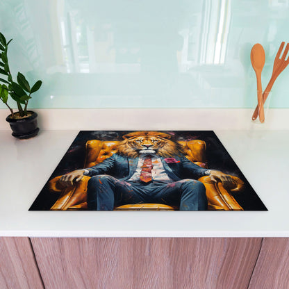 Löwe im Anzug Herdabdeckplatte Vinyl Induktionsschutz Ceranfeld Kochfeld