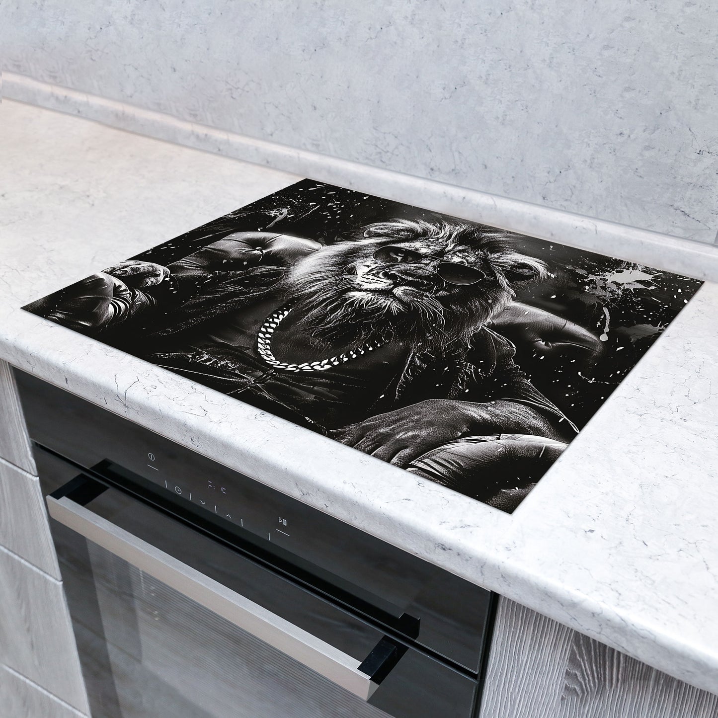 Löwe mit Sonnenbrille Herdabdeckplatte Vinyl Induktionsschutz Ceranfeld Kochfeld