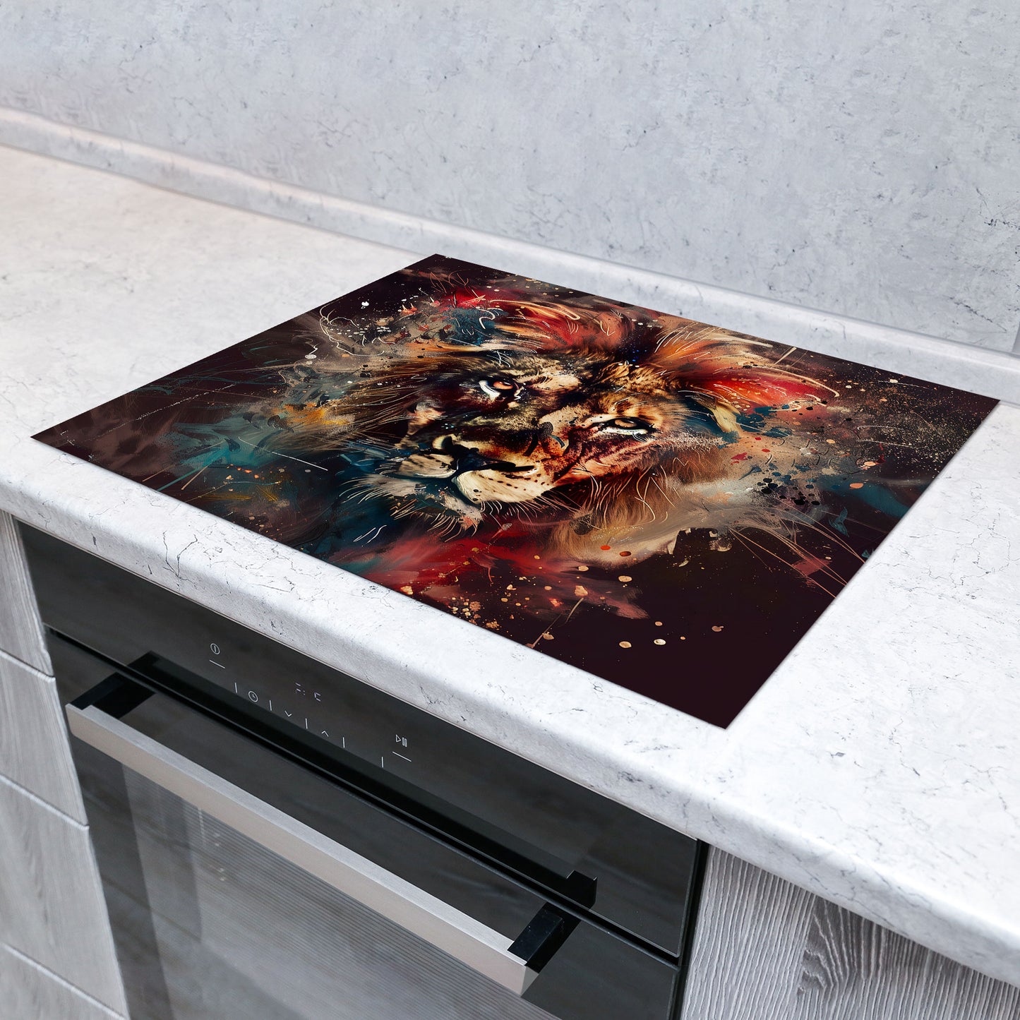 Löwe Pop Art Herdabdeckplatte Vinyl Induktionsschutz Ceranfeld Kochfeld