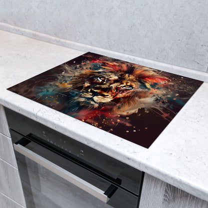 Löwe Pop Art Herdabdeckplatte Vinyl Induktionsschutz Ceranfeld Kochfeld