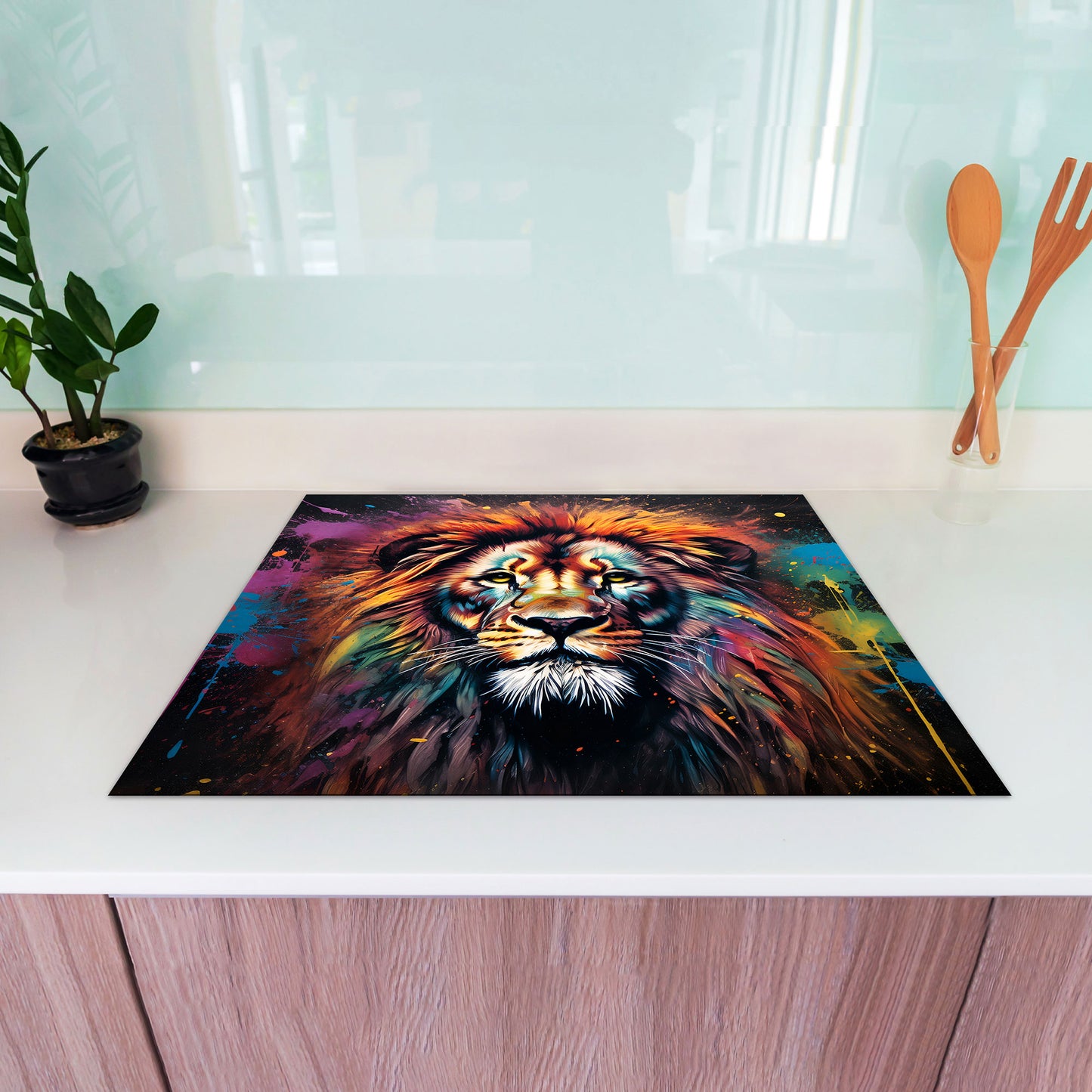 Löwe wunderschön Herdabdeckplatte Vinyl Induktionsschutz Ceranfeld Kochfeld