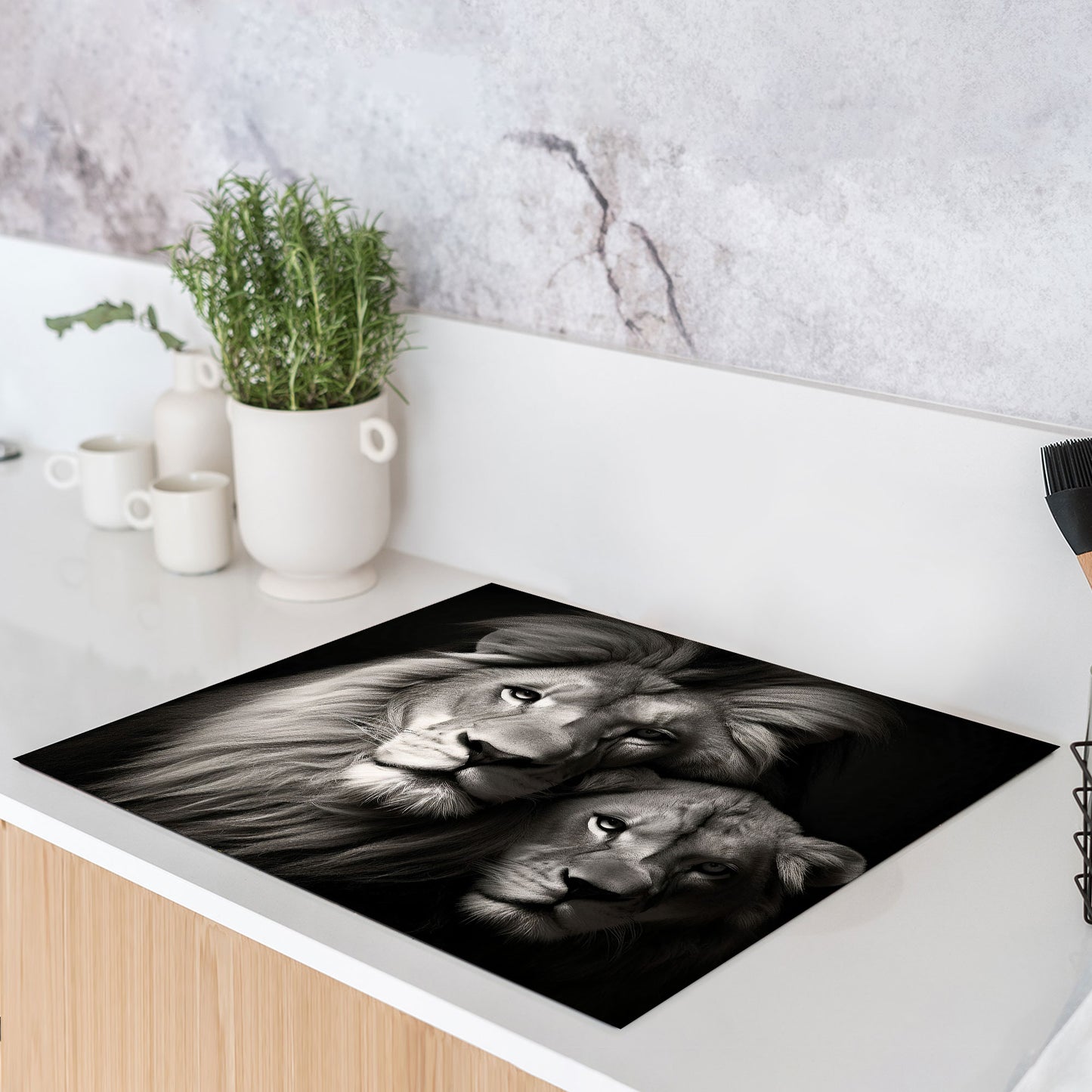 Löwenpaar Herdabdeckplatte Vinyl Induktionsschutz Ceranfeld Kochfeld