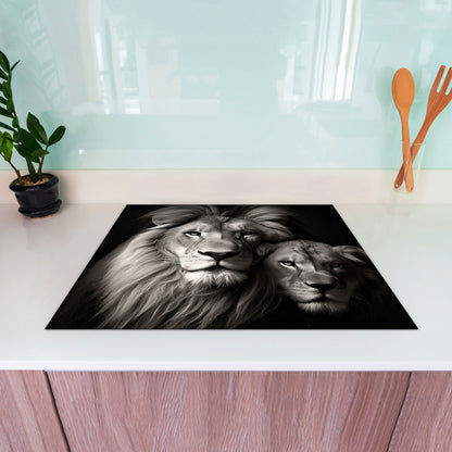 Löwenpaar Herdabdeckplatte Vinyl Induktionsschutz Ceranfeld Kochfeld