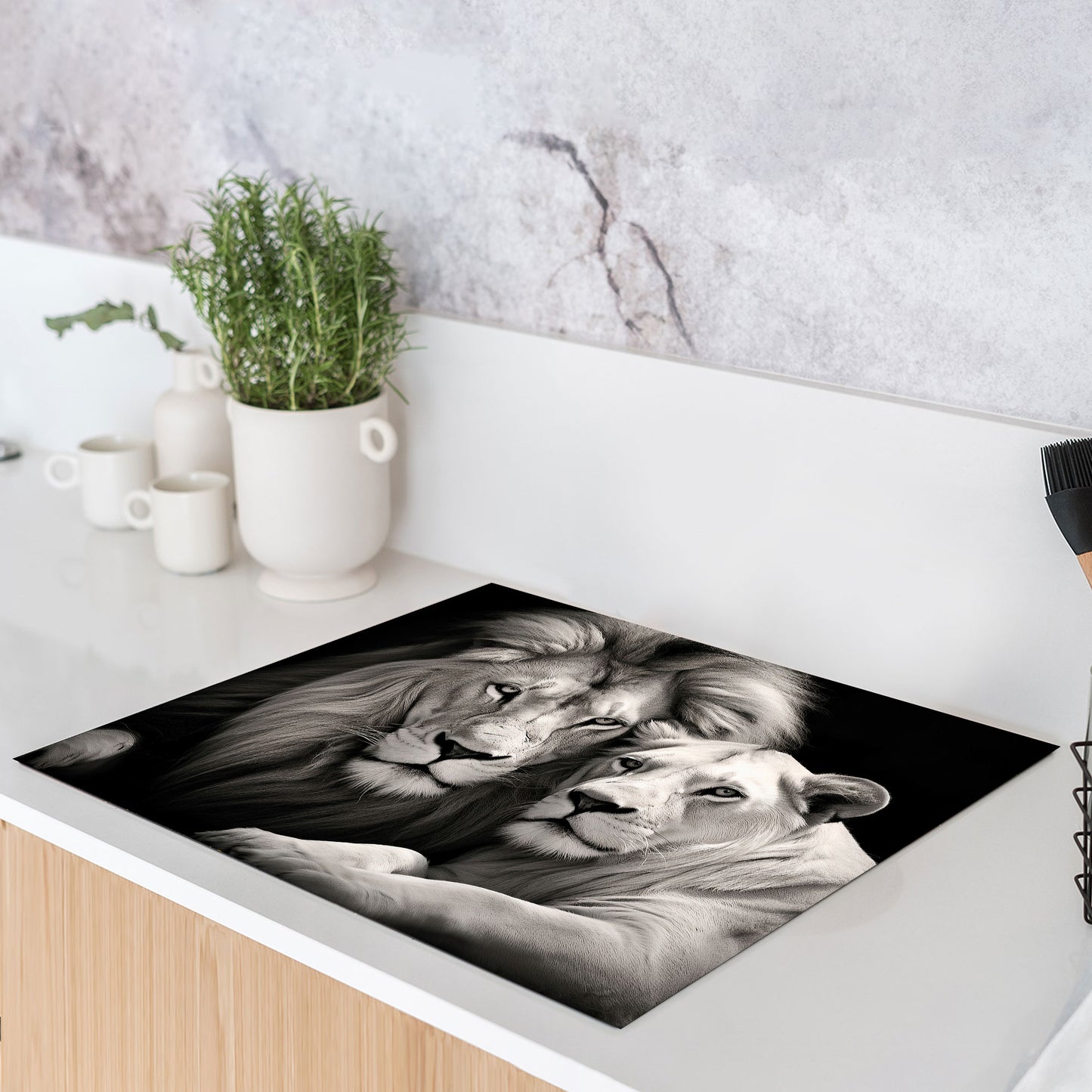 Löwenpaar Tiere Herdabdeckplatte Vinyl Induktionsschutz Ceranfeld Kochfeld