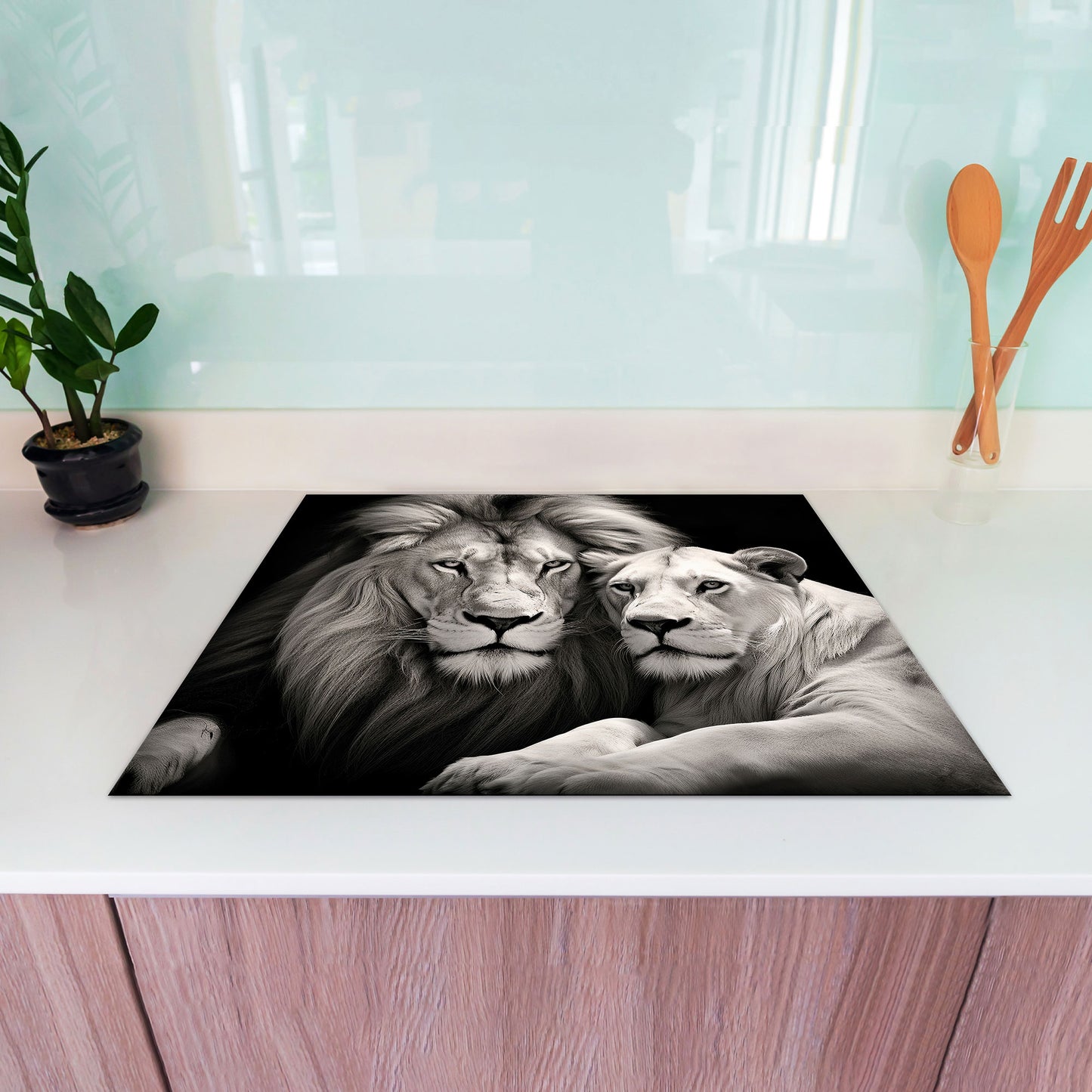 Löwenpaar Tiere Herdabdeckplatte Vinyl Induktionsschutz Ceranfeld Kochfeld