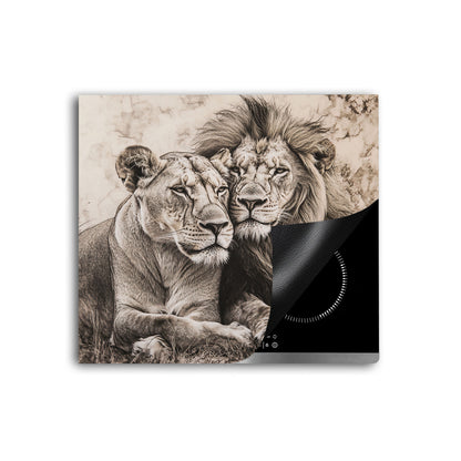 Löwenpaar Tiermotiv Herdabdeckplatte Vinyl Induktionsschutz Ceranfeld Kochfeld