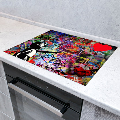 Mädchen Graffiti Herdabdeckplatte Vinyl Induktionsschutz Ceranfeld Kochfeld