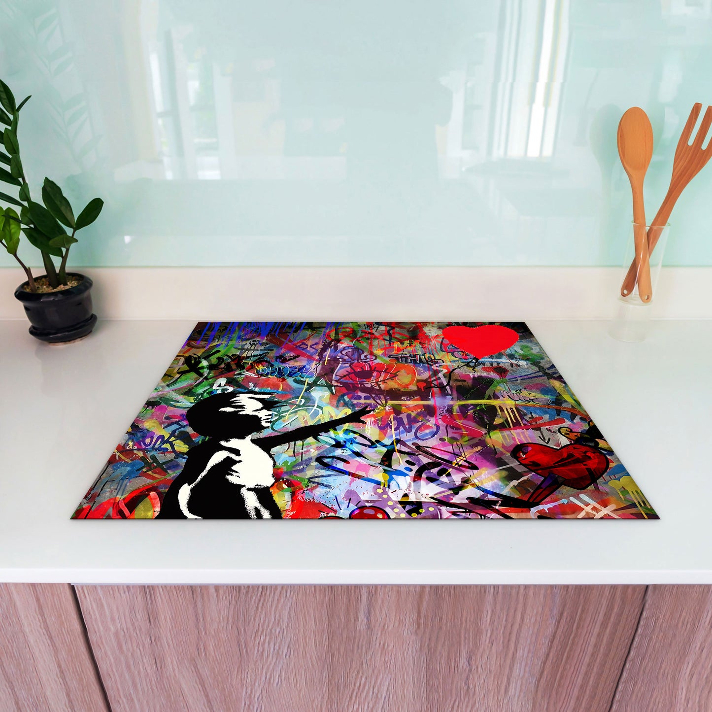 Mädchen Graffiti Herdabdeckplatte Vinyl Induktionsschutz Ceranfeld Kochfeld