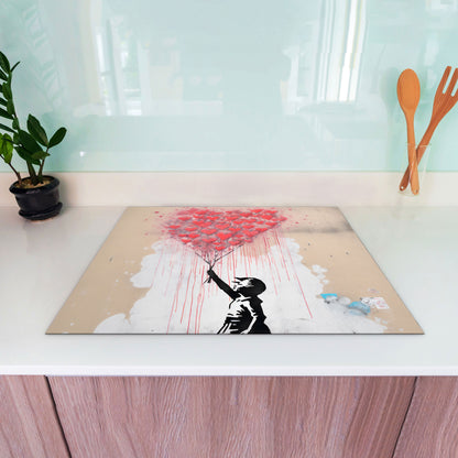 Mädchen mit Ballon Herdabdeckplatte Vinyl Induktionsschutz Ceranfeld Kochfeld