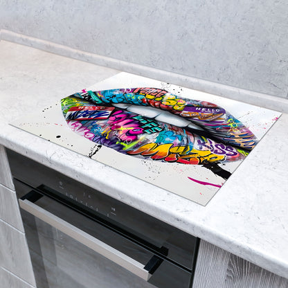 Lippen Street Art Herdabdeckplatte Vinyl Induktionsschutz Ceranfeld Kochfeld