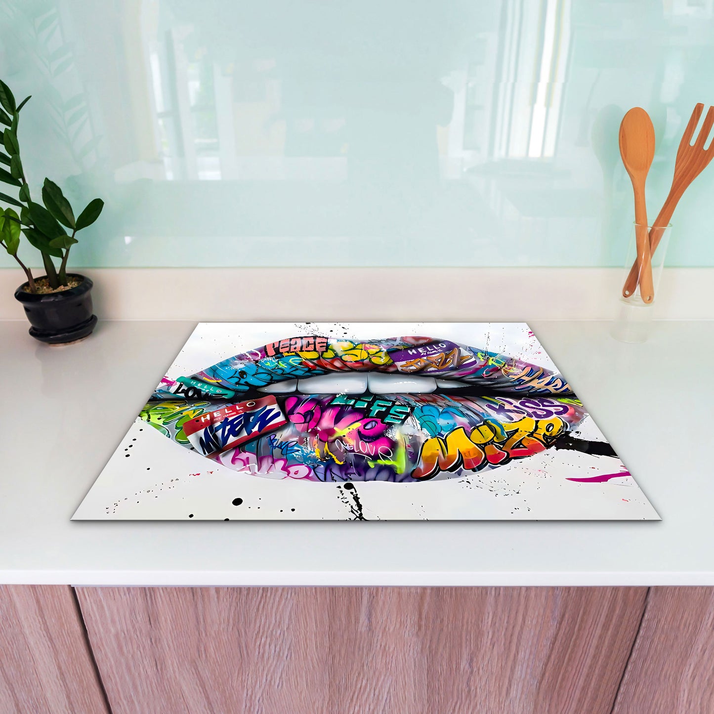 Lippen Street Art Herdabdeckplatte Vinyl Induktionsschutz Ceranfeld Kochfeld