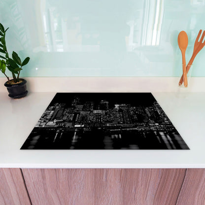 New York schwarz weiß Herdabdeckplatte Vinyl Induktionsschutz Ceranfeld Kochfeld