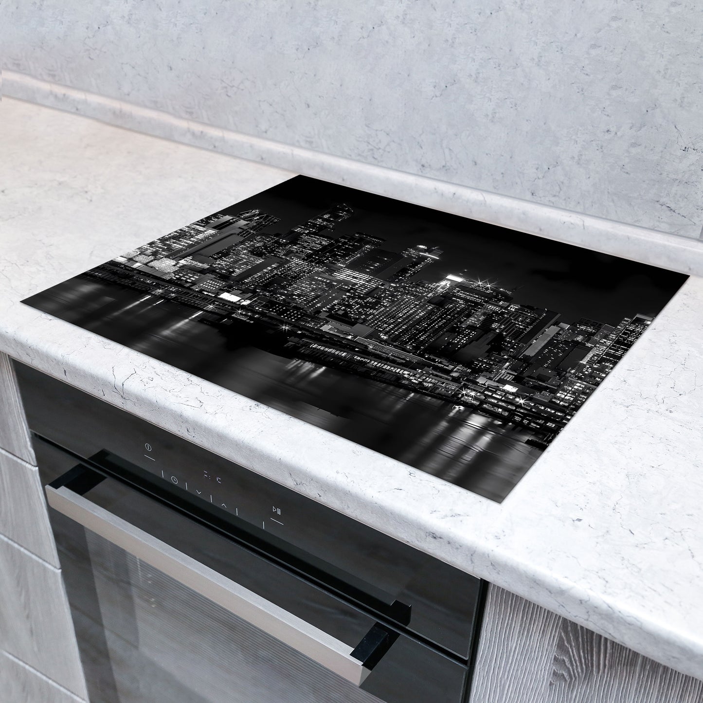 New York schwarz weiß Herdabdeckplatte Vinyl Induktionsschutz Ceranfeld Kochfeld