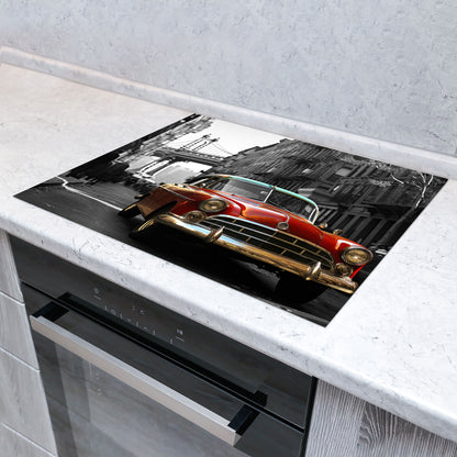 Oldtimer in Rot Herdabdeckplatte Vinyl Induktionsschutz Ceranfeld Kochfeld
