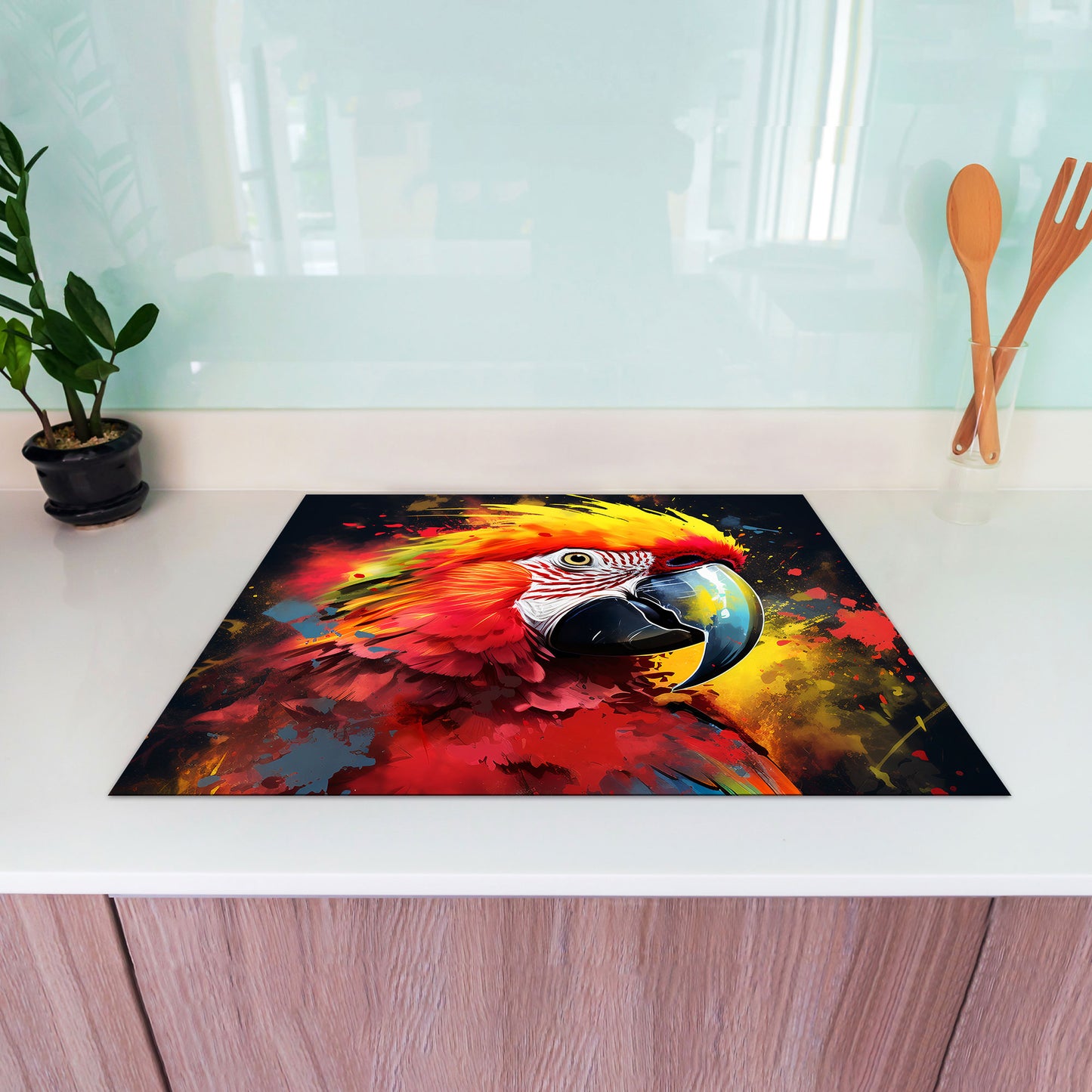 Papagei Pop Art Herdabdeckplatte Vinyl Induktionsschutz Ceranfeld Kochfeld