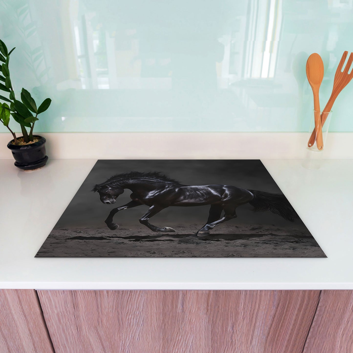 Pferd schwarz Herdabdeckplatte Vinyl Induktionsschutz Ceranfeld Kochfeld