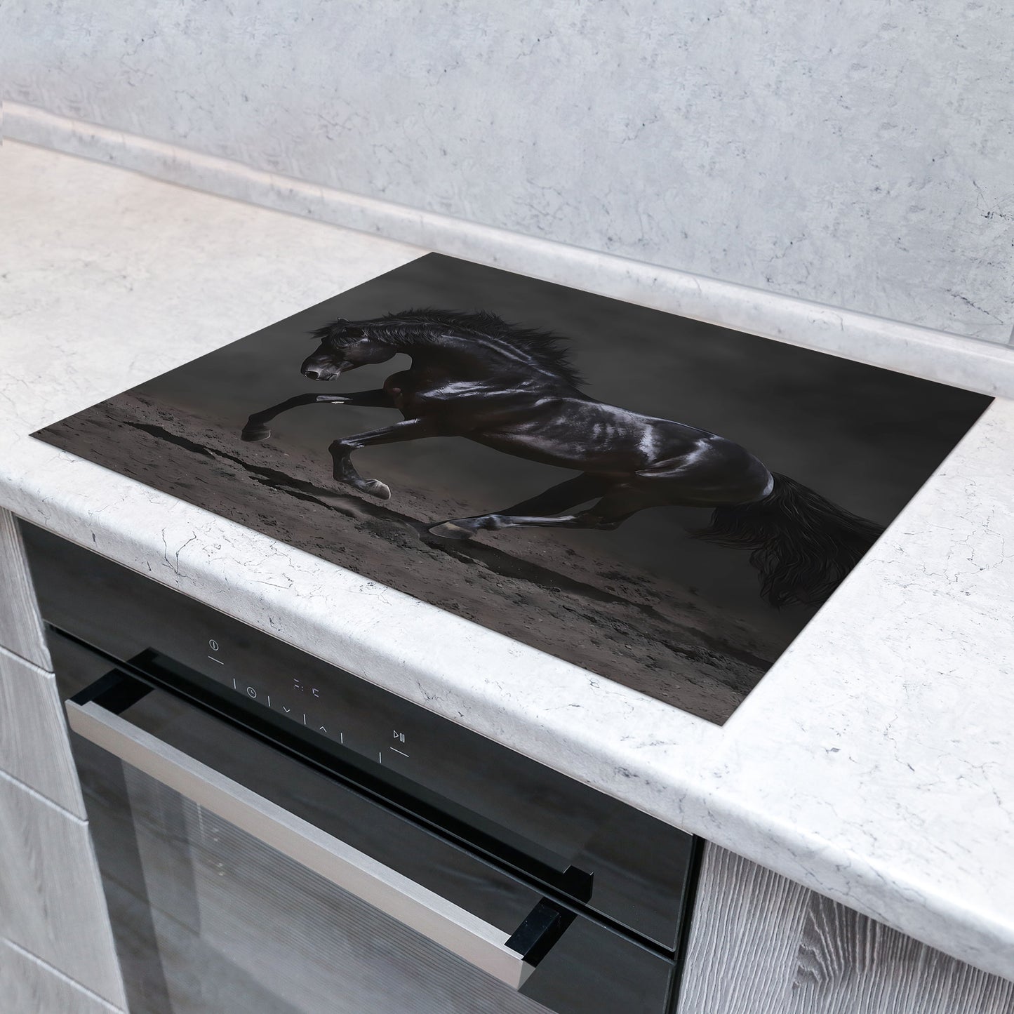 Pferd schwarz Herdabdeckplatte Vinyl Induktionsschutz Ceranfeld Kochfeld