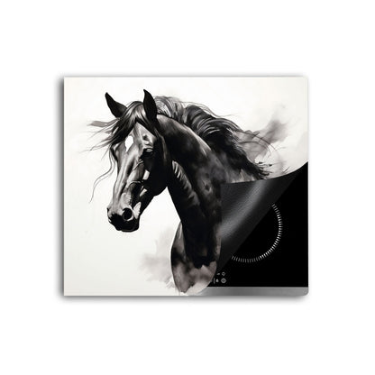Pferd schwarz weiß Herdabdeckplatte Vinyl Induktionsschutz Ceranfeld Kochfeld