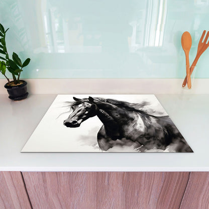 Pferd schwarz weiß Herdabdeckplatte Vinyl Induktionsschutz Ceranfeld Kochfeld