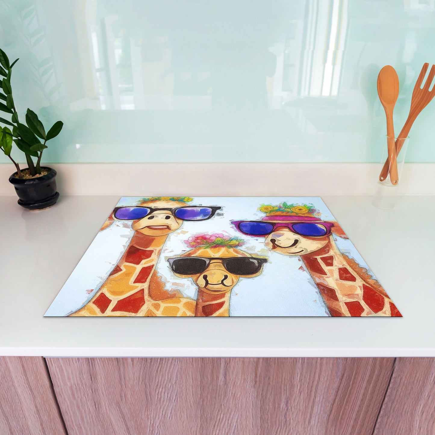 Pop Art 4 Giraffen Herdabdeckplatte Vinyl Induktionsschutz Ceranfeld Kochfeld