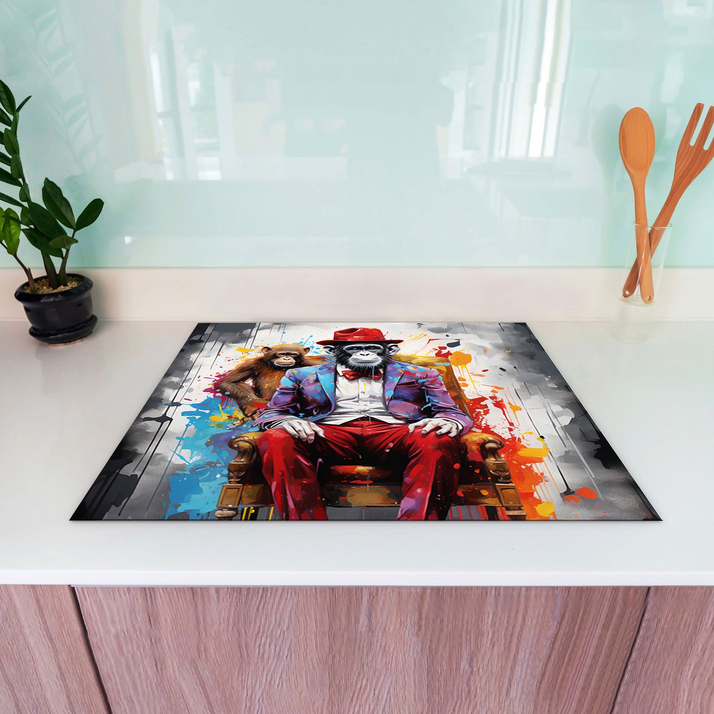 Pop Art Affe Herdabdeckplatte Vinyl Induktionsschutz Ceranfeld Kochfeld