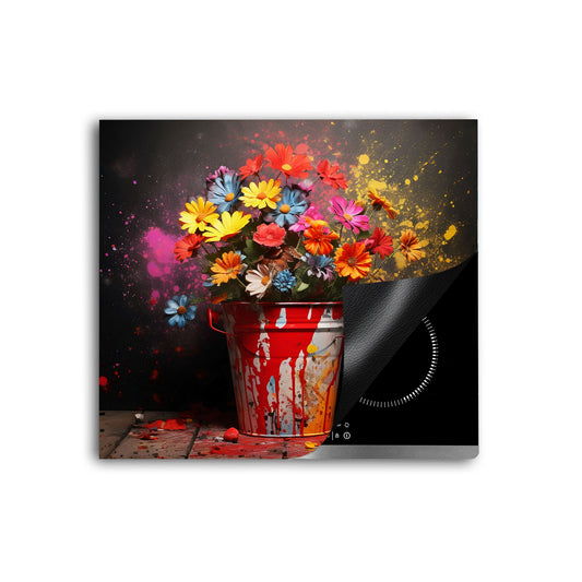 Pop Art Blumen Herdabdeckplatte Vinyl Induktionsschutz Ceranfeld Kochfeld