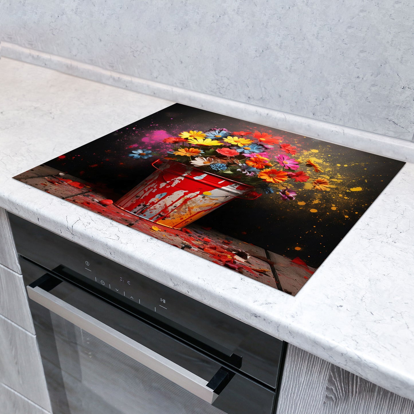 Pop Art Blumen Herdabdeckplatte Vinyl Induktionsschutz Ceranfeld Kochfeld