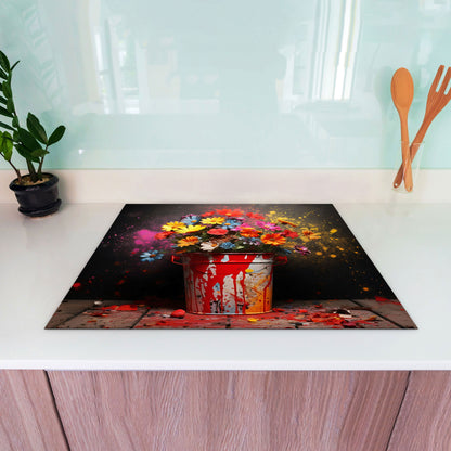 Pop Art Blumen Herdabdeckplatte Vinyl Induktionsschutz Ceranfeld Kochfeld