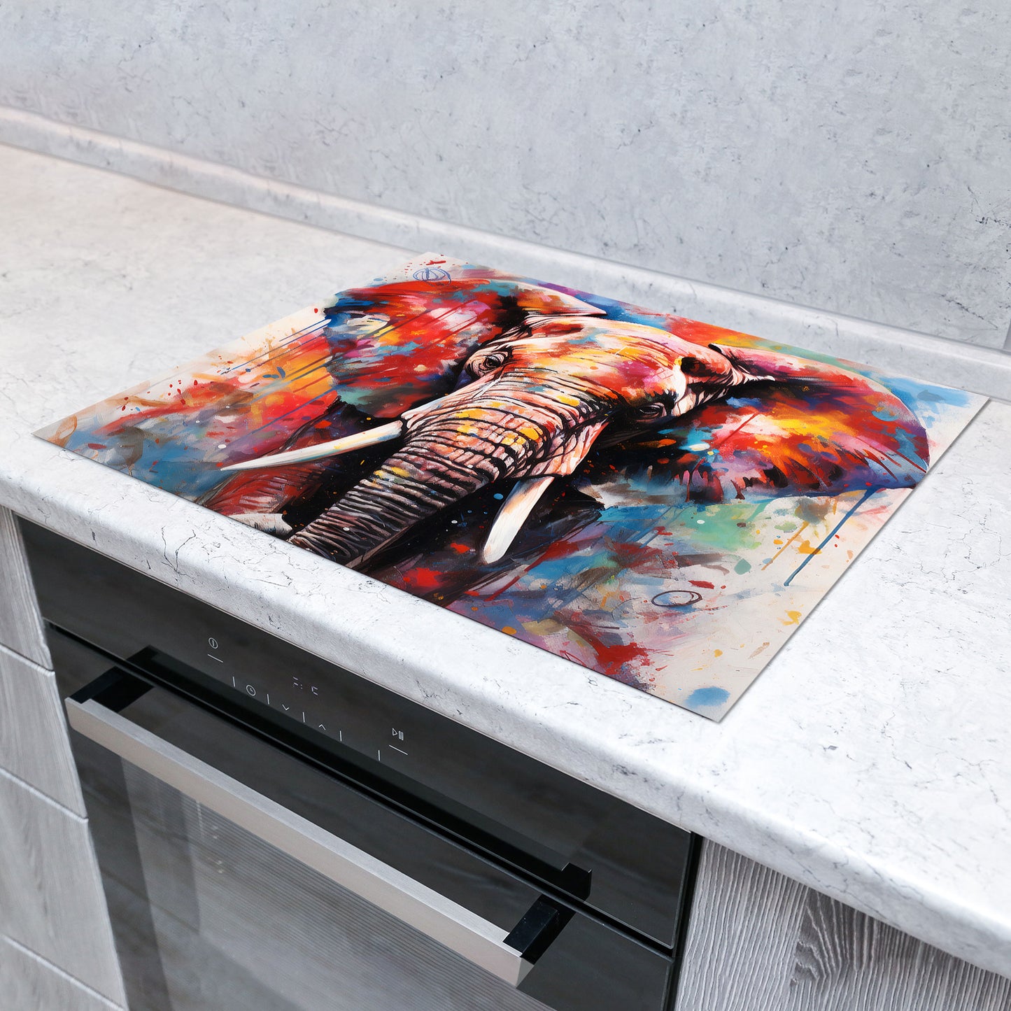 Pop Art Elefant Herdabdeckplatte Vinyl Induktionsschutz Ceranfeld Kochfeld