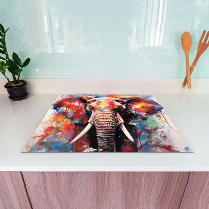 Pop Art Elefant Herdabdeckplatte Vinyl Induktionsschutz Ceranfeld Kochfeld