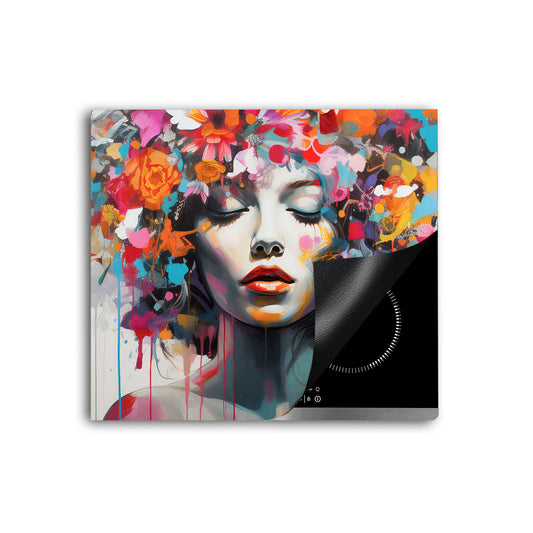 Pop Art Frau Herdabdeckplatte Vinyl Induktionsschutz Ceranfeld Kochfeld