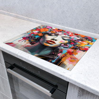 Pop Art Frau Herdabdeckplatte Vinyl Induktionsschutz Ceranfeld Kochfeld