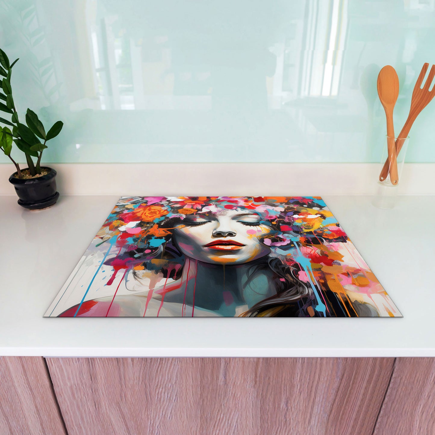 Pop Art Frau Herdabdeckplatte Vinyl Induktionsschutz Ceranfeld Kochfeld
