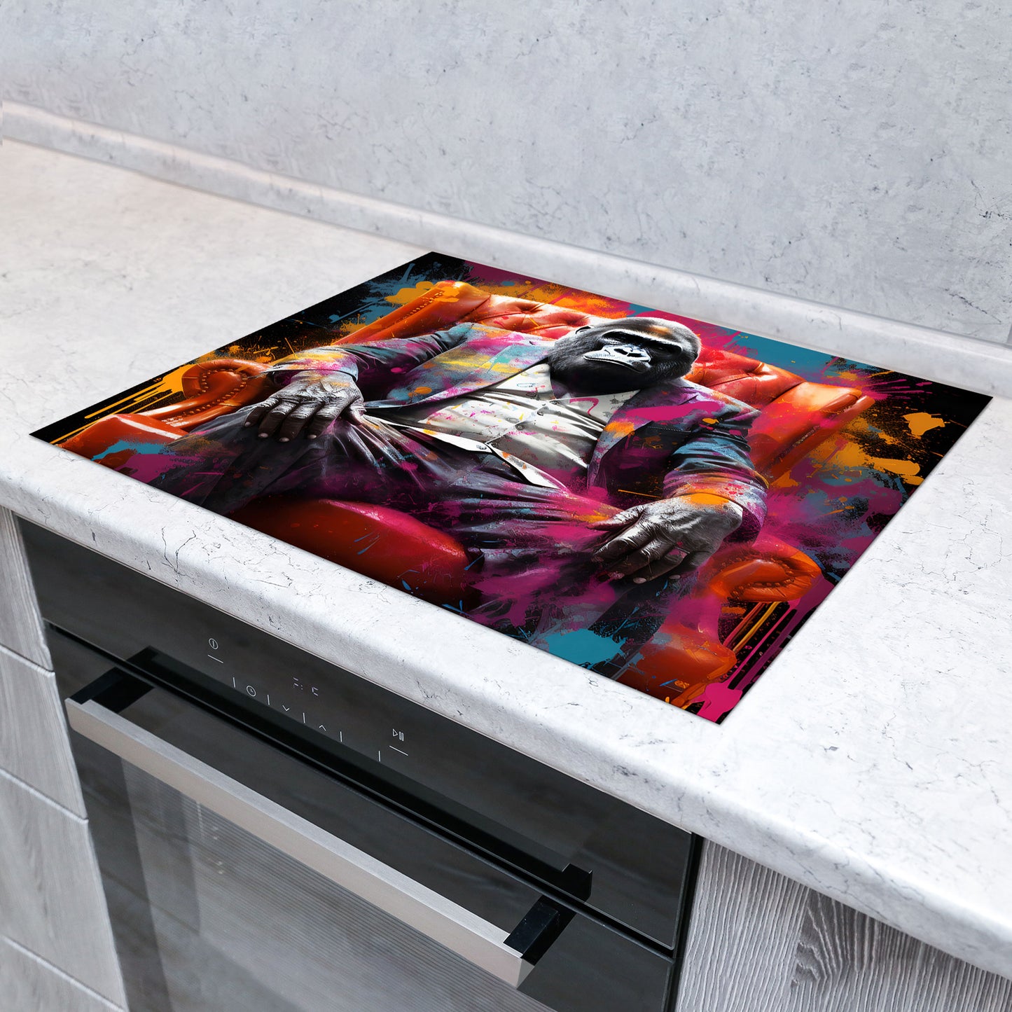 Pop Art Gorilla Herdabdeckplatte Vinyl Induktionsschutz Ceranfeld Kochfeld