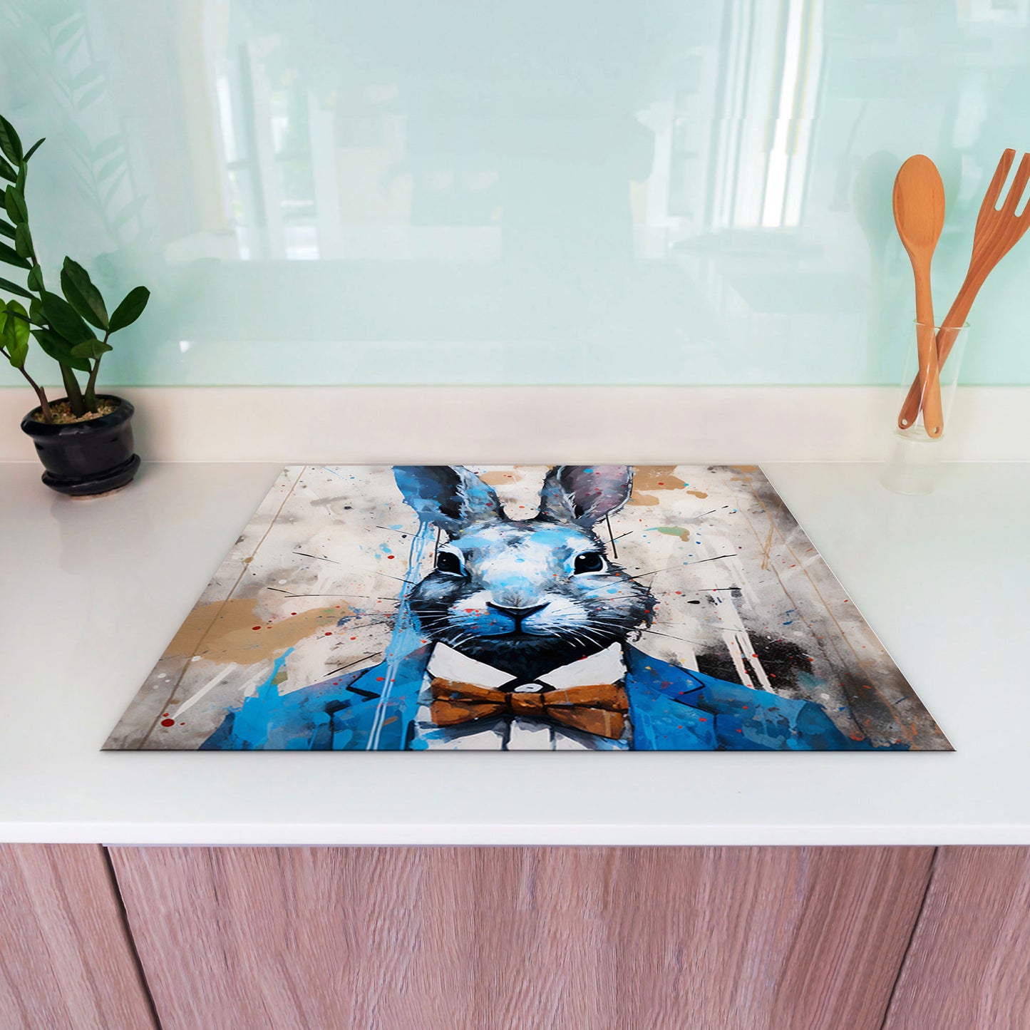 Pop Art Hase Herdabdeckplatte Vinyl Induktionsschutz Ceranfeld Kochfeld