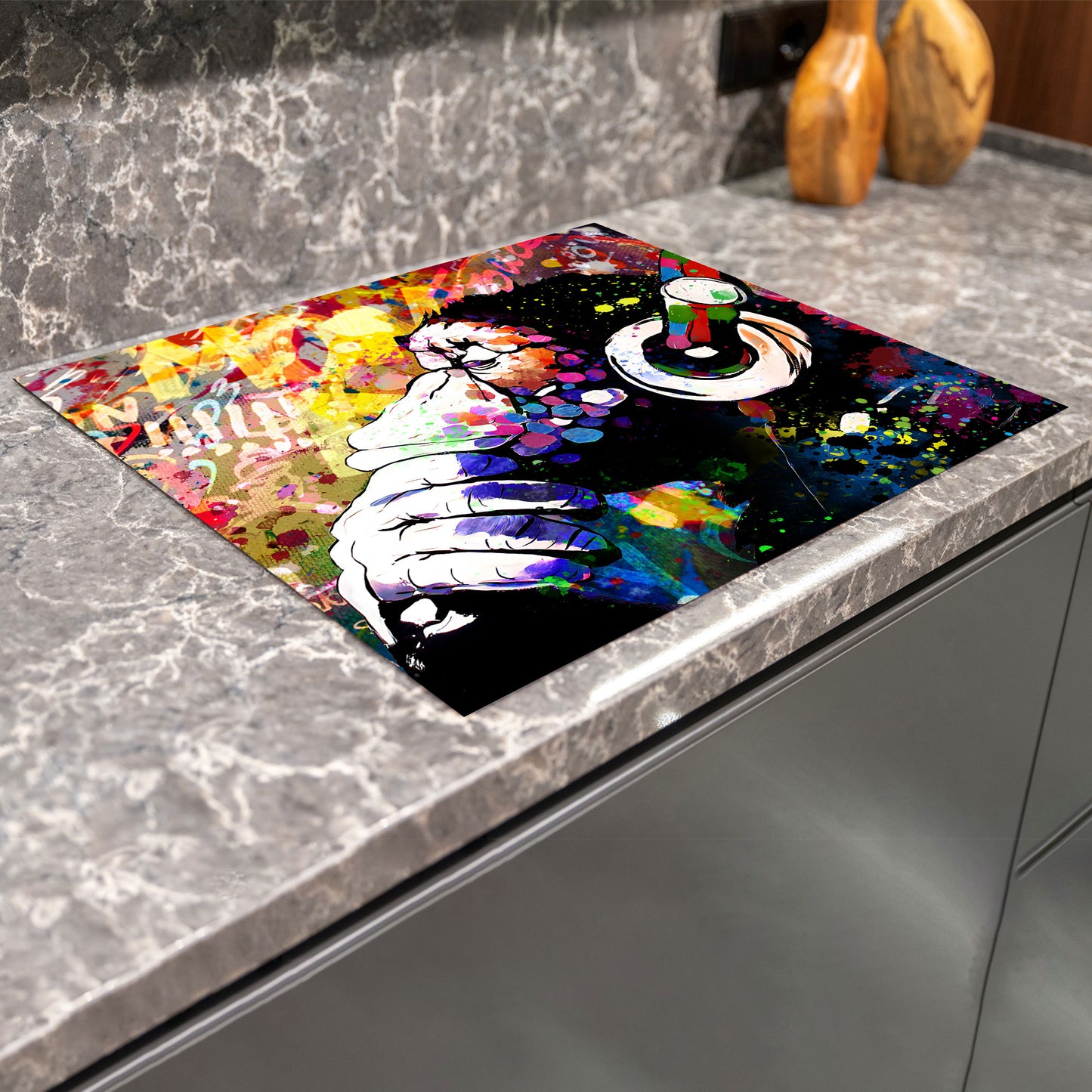 Pop Art Headphone Herdabdeckplatte Vinyl Induktionsschutz Ceranfeld Kochfeld