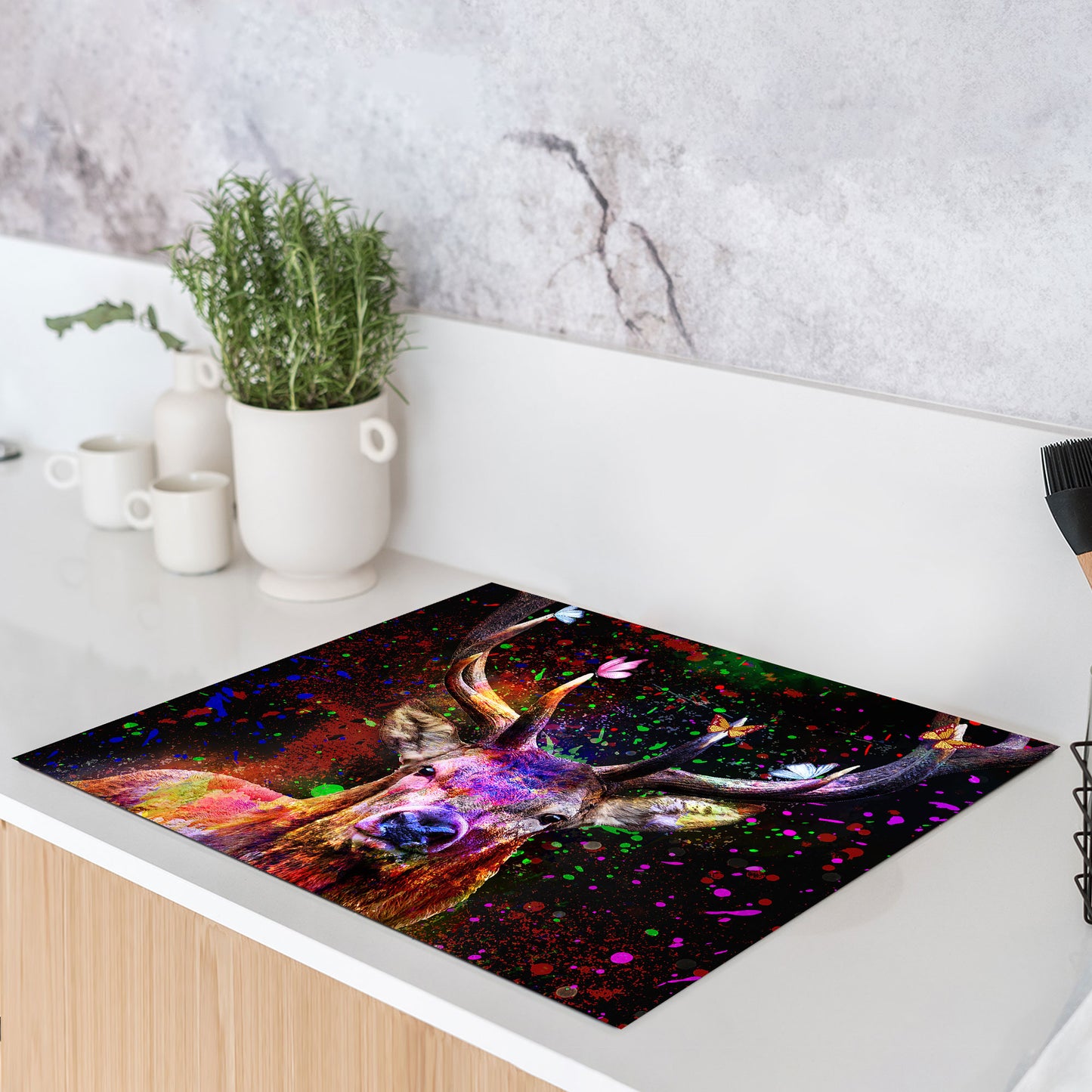 Pop Art Hirsch Herdabdeckplatte Vinyl Induktionsschutz Ceranfeld Kochfeld