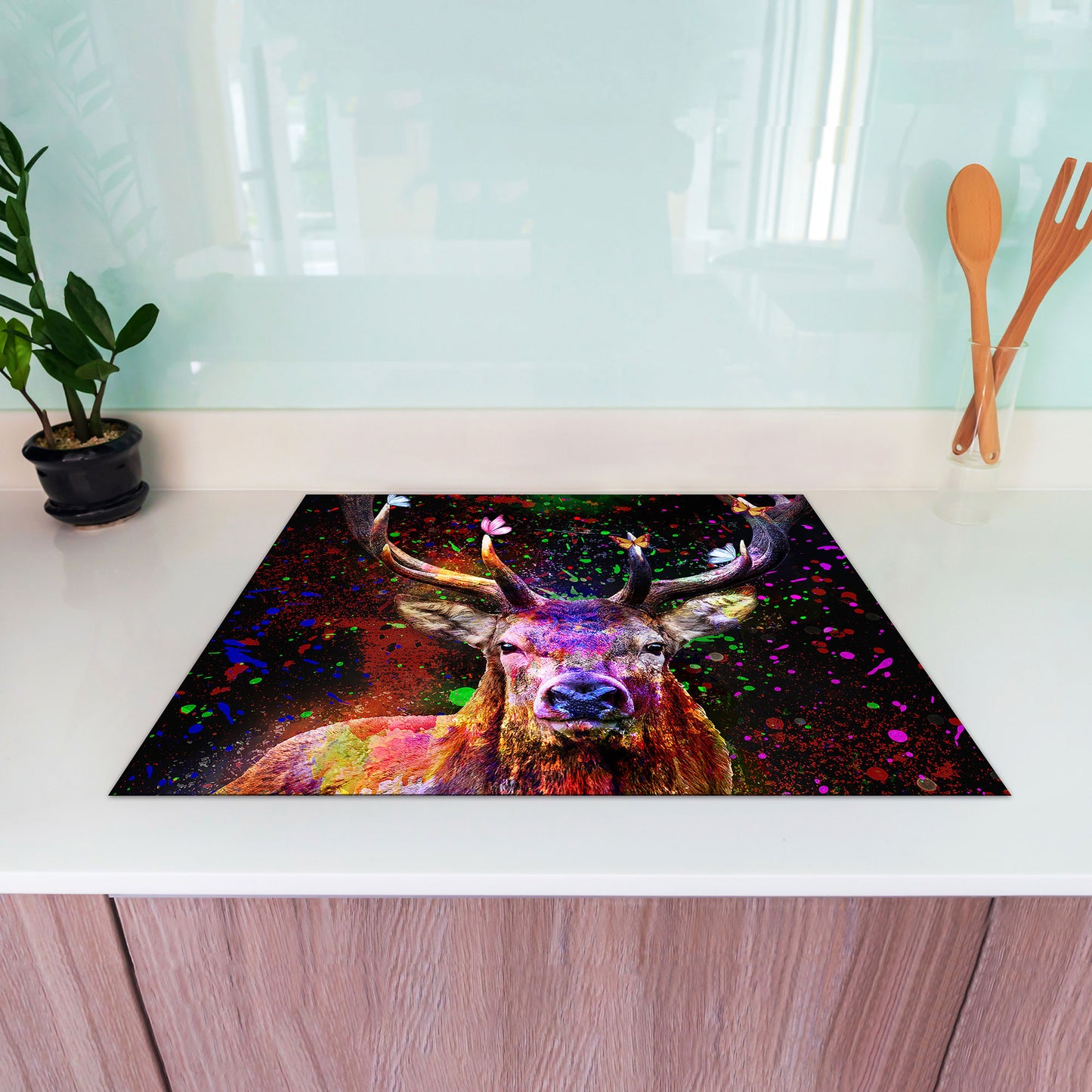Pop Art Hirsch Herdabdeckplatte Vinyl Induktionsschutz Ceranfeld Kochfeld