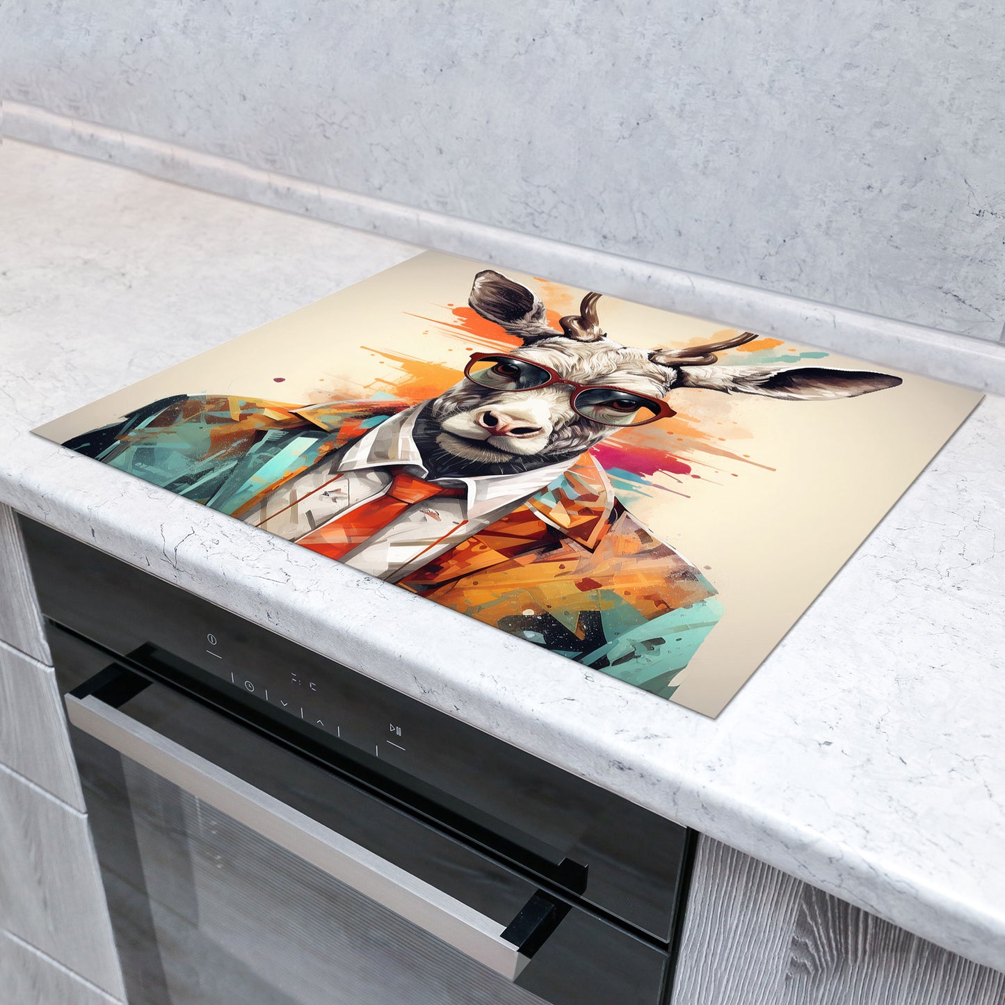 Pop Art Hirsch Herdabdeckplatte Vinyl Induktionsschutz Ceranfeld Kochfeld