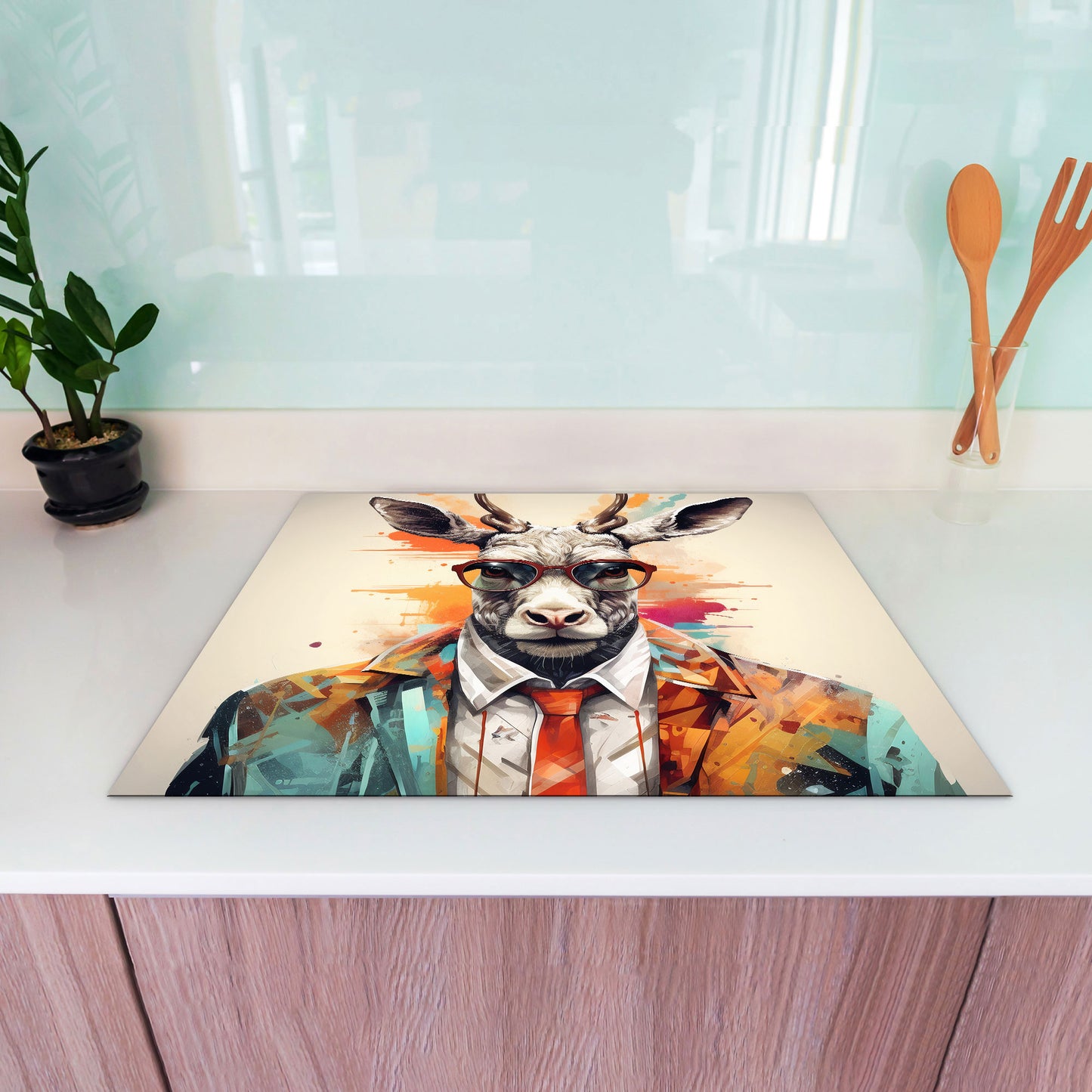 Pop Art Hirsch Herdabdeckplatte Vinyl Induktionsschutz Ceranfeld Kochfeld