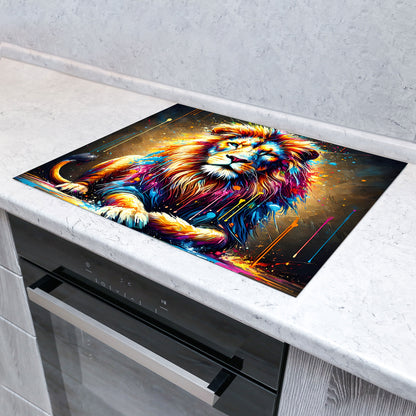 Pop Art Löwe Herdabdeckplatte Vinyl Induktionsschutz Ceranfeld Kochfeld