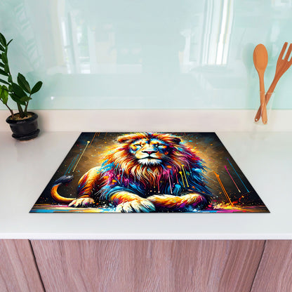 Pop Art Löwe Herdabdeckplatte Vinyl Induktionsschutz Ceranfeld Kochfeld