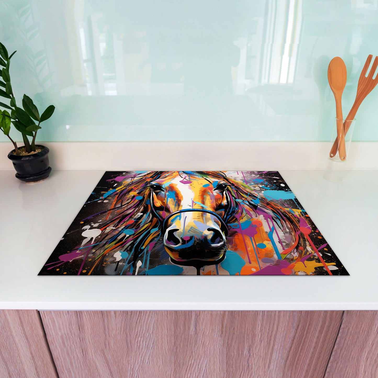 Pop Art Pferd Herdabdeckplatte Vinyl Induktionsschutz Ceranfeld Kochfeld