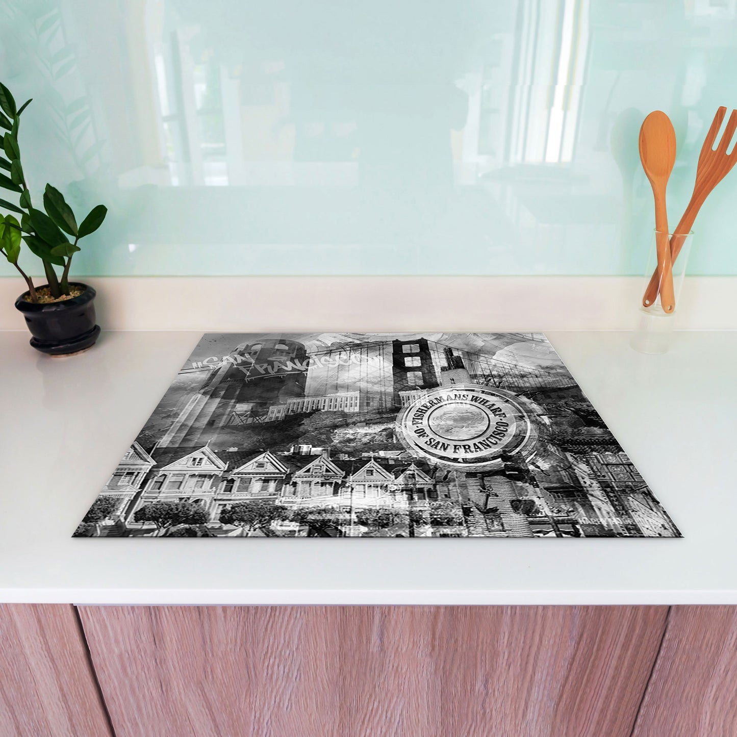 San Francisco Skyline Herdabdeckplatte Vinyl Induktionsschutz Ceranfeld Kochfeld
