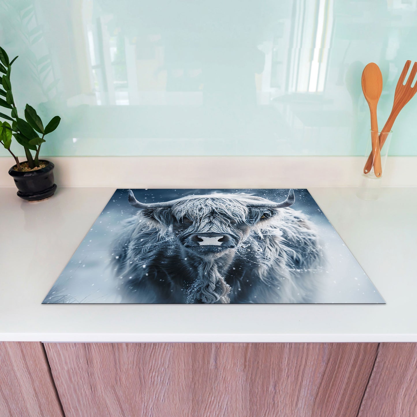 Schottisches Hochlandrind Herdabdeckplatte Vinyl Induktionsschutz Ceranfeld Kochfeld