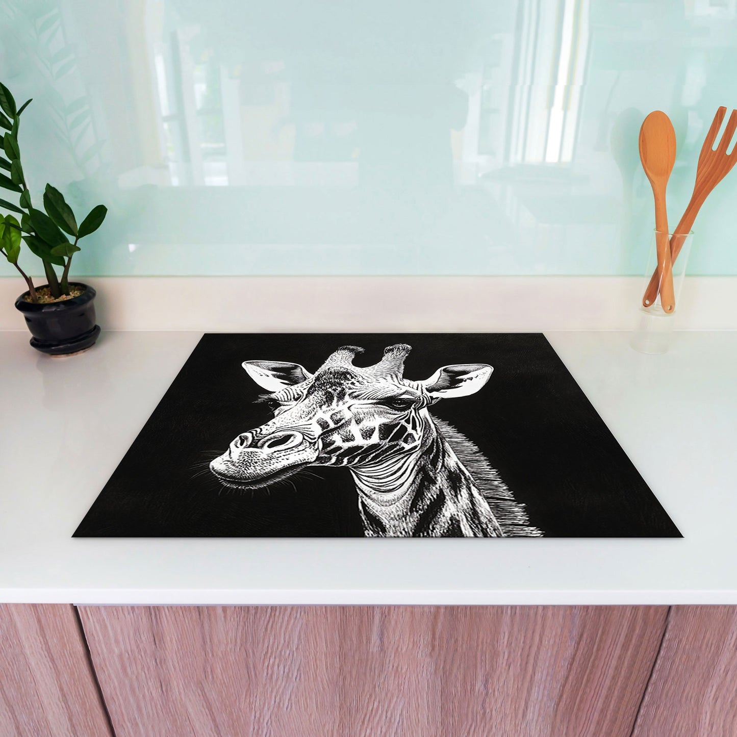 Schwarz Weiß Giraffe Herdabdeckplatte Vinyl Induktionsschutz Ceranfeld Kochfeld