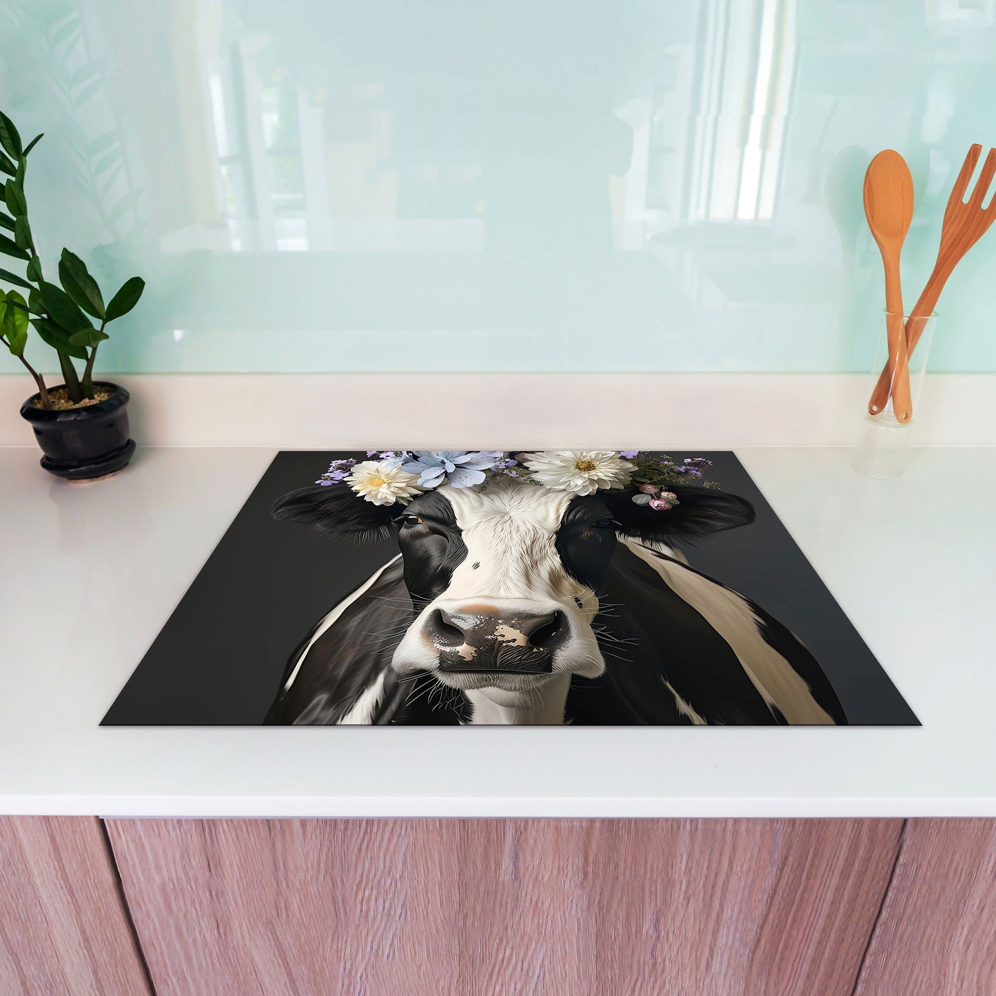 Schwarz weiße Kuh Herdabdeckplatte Vinyl Induktionsschutz Ceranfeld Kochfeld