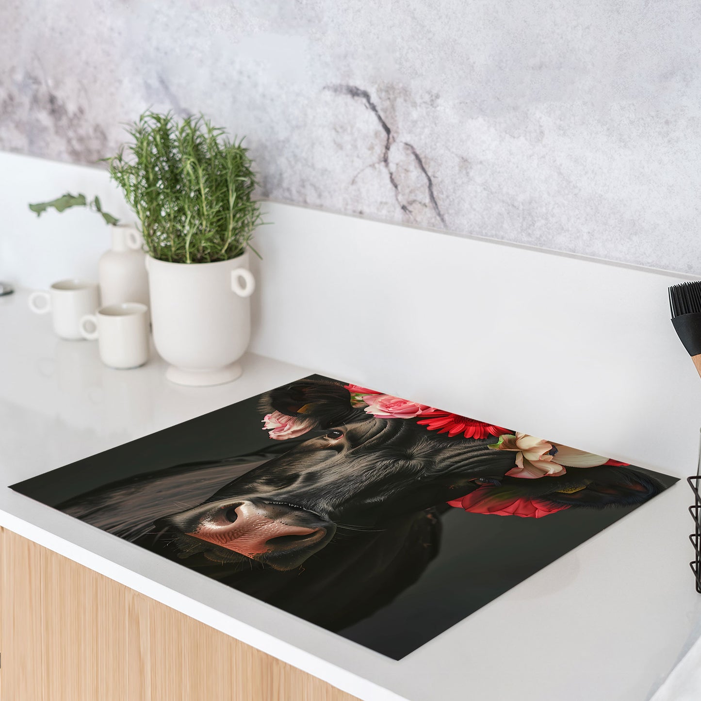 Schwarze Kuh Herdabdeckplatte Vinyl Induktionsschutz Ceranfeld Kochfeld