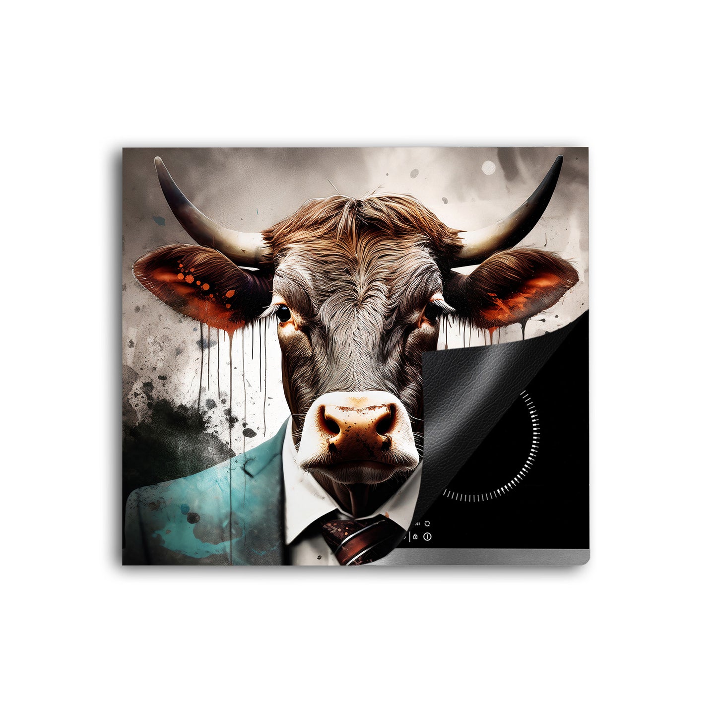 Stier im Anzug Herdabdeckplatte Vinyl Induktionsschutz Ceranfeld Kochfeld