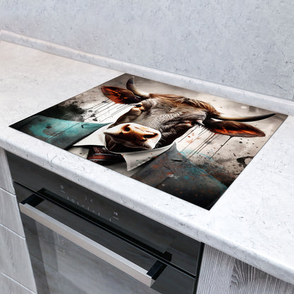 Stier im Anzug Herdabdeckplatte Vinyl Induktionsschutz Ceranfeld Kochfeld